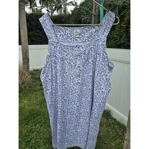 Aria Square Neck Sleeveless Cotton Nightgown Plus 3X White Button lace trim